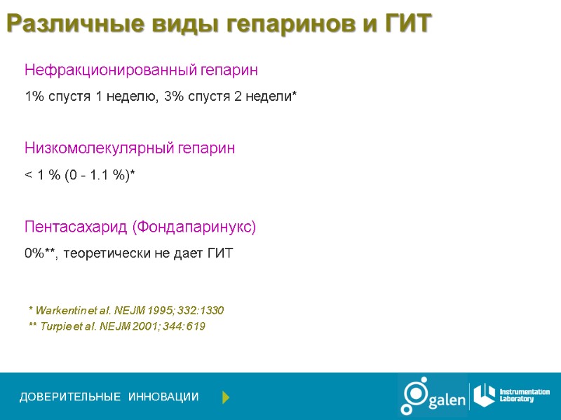 Нефракционированный гепарин 1% спустя 1 неделю, 3% спустя 2 недели*  Низкомолекулярный гепарин <